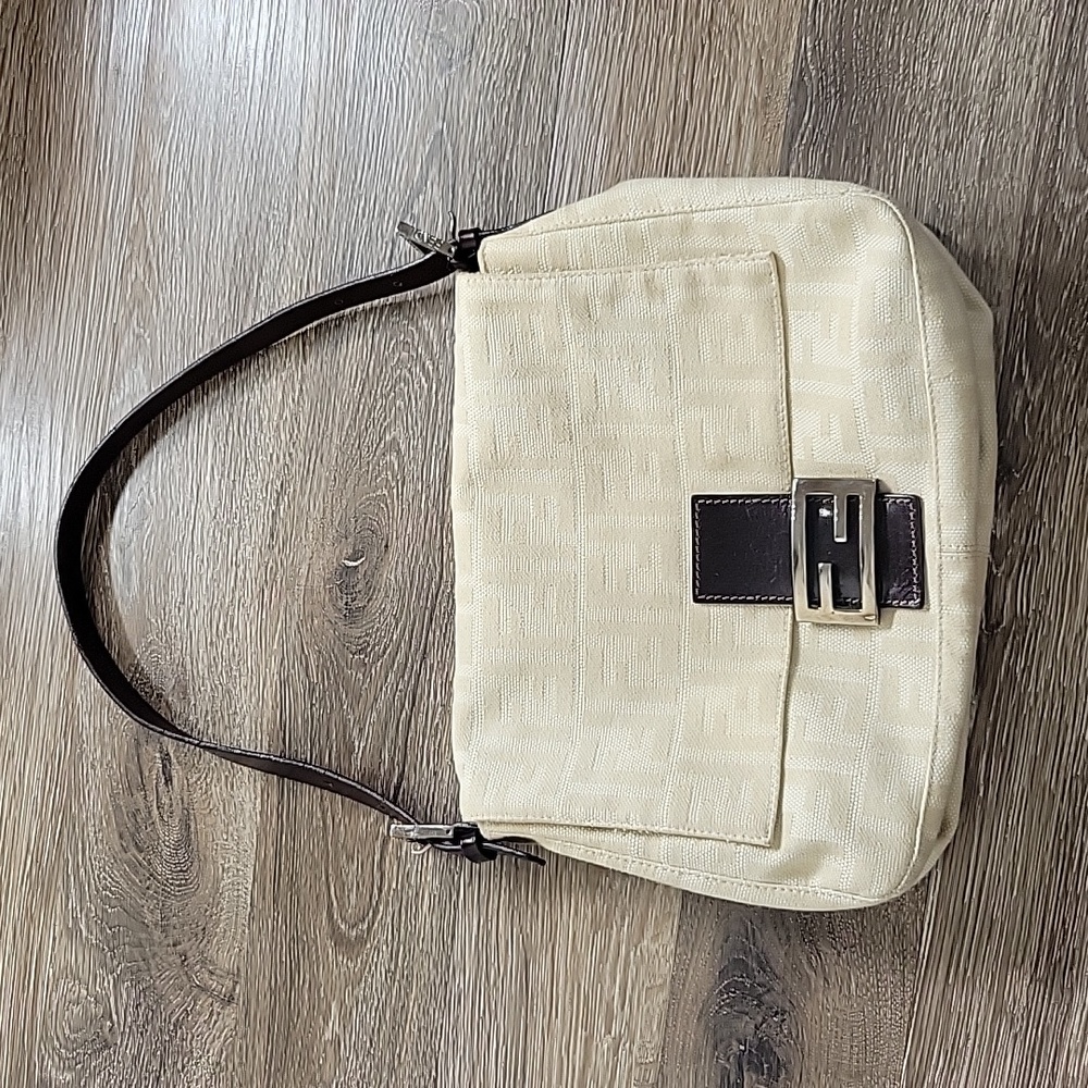 FENDI Mama Forever Bag Ivory Beige Zucca Canvas & Leather  - *Authentic*